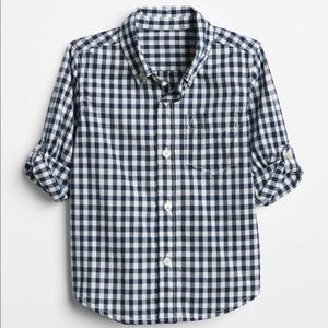 GAP Navy Gingham Convertible Sleeve Shirt